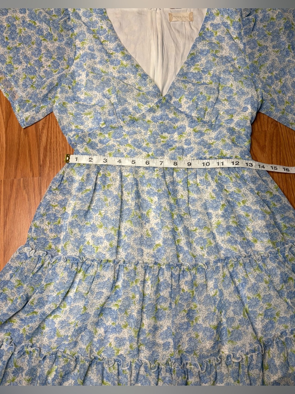 Altar'd State Light Blue Floral V-Neck Tiered Mini Dress - Picture 7 of 11